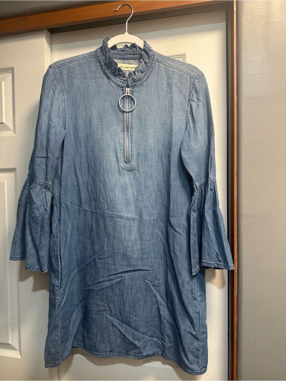 Blank NYC Light Blue Denim Tunic with Ring Zip